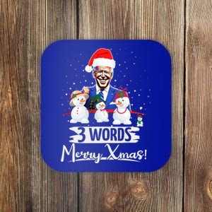 3 Words Merry Xmas Funny Biden Gift Coaster