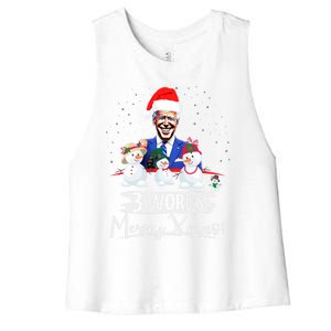 3 Words Merry Xmas Funny Biden Gift Women's Racerback Cropped Tank