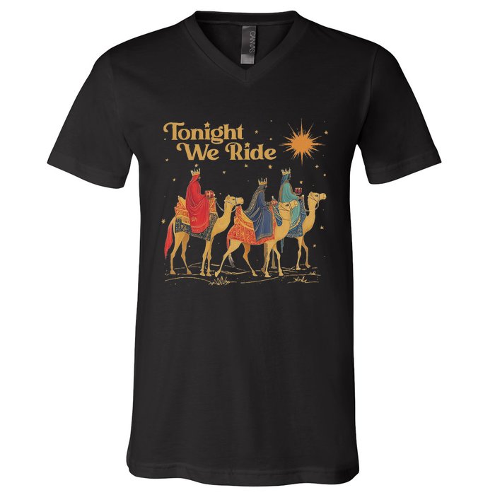 3 Wise Tonight We Ride Christmas V-Neck T-Shirt