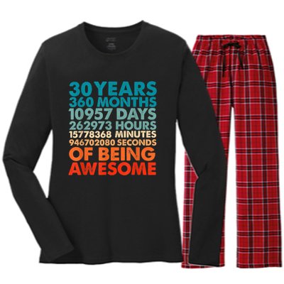 30 Years 360 Months Of Being Awesome 30th Birthday m.e.n Women's Long Sleeve Flannel Pajama Set 