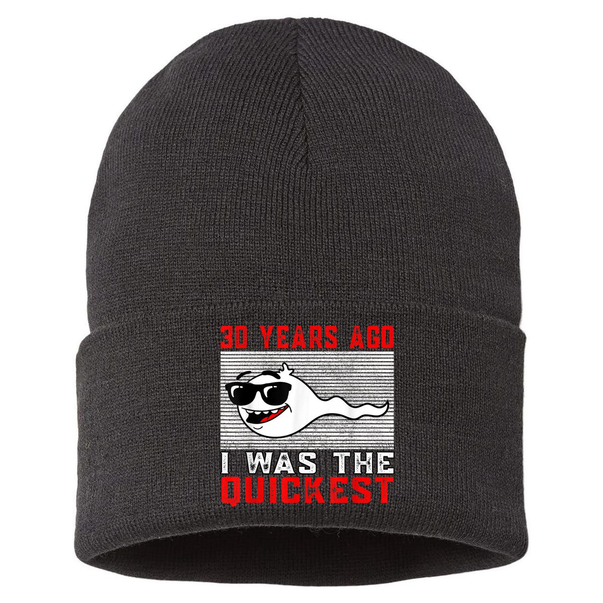 30 years ago I was the quickest 30th birthday funny Sustainable Knit Beanie