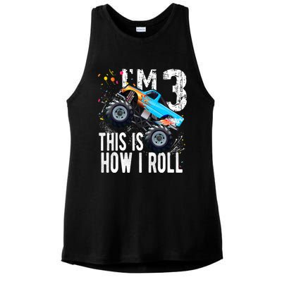 3 Year Old Gift Cool 3th Birthday Boy Gift For Monster Truck Car Lovers Ladies PosiCharge Tri-Blend Wicking Tank