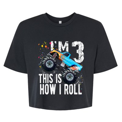 3 Year Old Gift Cool 3th Birthday Boy Gift For Monster Truck Car Lovers Bella+Canvas Jersey Crop Tee