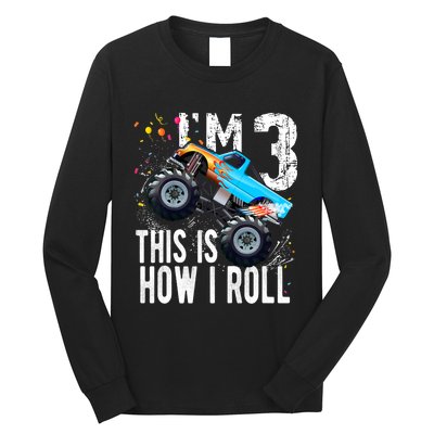 3 Year Old Gift Cool 3th Birthday Boy Gift For Monster Truck Car Lovers Long Sleeve Shirt