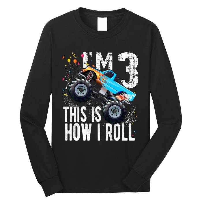 3 Year Old Gift Cool 3th Birthday Boy Gift For Monster Truck Car Lovers Long Sleeve Shirt