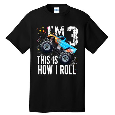 3 Year Old Gift Cool 3th Birthday Boy Gift For Monster Truck Car Lovers Tall T-Shirt