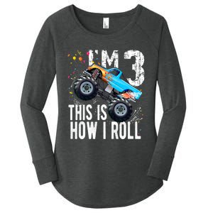 3 Year Old Gift Cool 3th Birthday Boy Gift For Monster Truck Car Lovers Women's Perfect Tri Tunic Long Sleeve Shirt