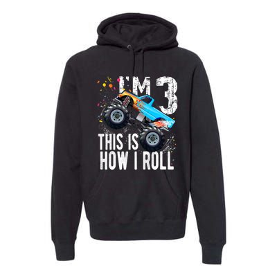 3 Year Old Gift Cool 3th Birthday Boy Gift For Monster Truck Car Lovers Premium Hoodie