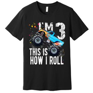 3 Year Old Gift Cool 3th Birthday Boy Gift For Monster Truck Car Lovers Premium T-Shirt