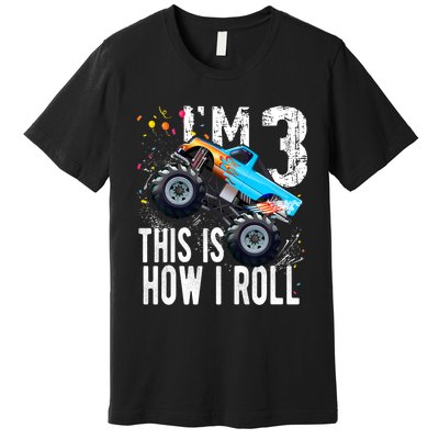 3 Year Old Gift Cool 3th Birthday Boy Gift For Monster Truck Car Lovers Premium T-Shirt