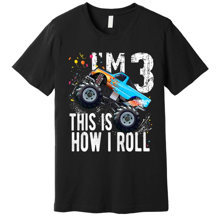 3 Year Old Gift Cool 3th Birthday Boy Gift For Monster Truck Car Lovers Premium T-Shirt