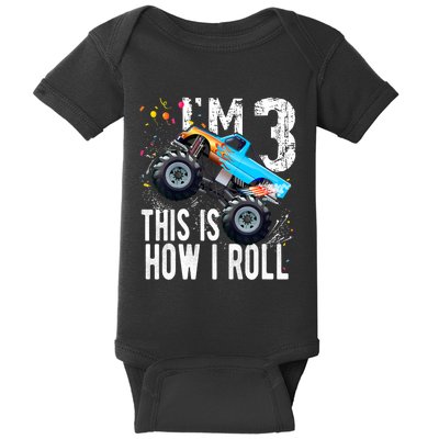 3 Year Old Gift Cool 3th Birthday Boy Gift For Monster Truck Car Lovers Baby Bodysuit