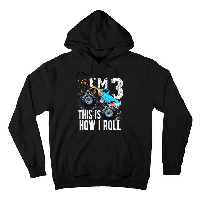 3 Year Old Gift Cool 3th Birthday Boy Gift For Monster Truck Car Lovers Tall Hoodie