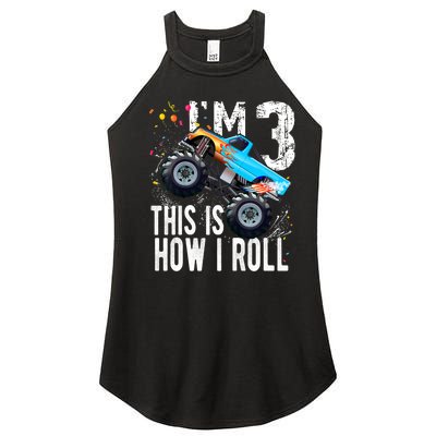 3 Year Old Gift Cool 3th Birthday Boy Gift For Monster Truck Car Lovers Women’s Perfect Tri Rocker Tank