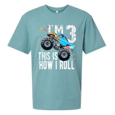 3 Year Old Gift Cool 3th Birthday Boy Gift For Monster Truck Car Lovers Sueded Cloud Jersey T-Shirt