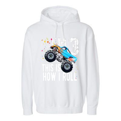 3 Year Old Gift Cool 3th Birthday Boy Gift For Monster Truck Car Lovers Garment-Dyed Fleece Hoodie