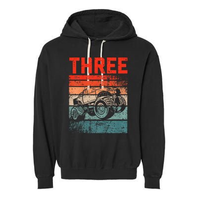 3 Year Old 3rd Birthday Monster Truck Garment-Dyed Fleece Hoodie