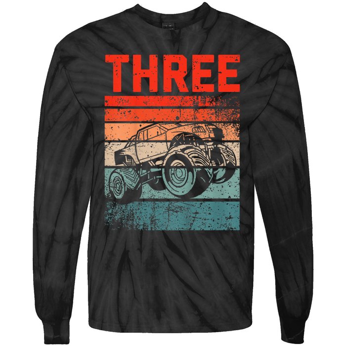 3 Year Old 3rd Birthday Monster Truck Tie-Dye Long Sleeve Shirt