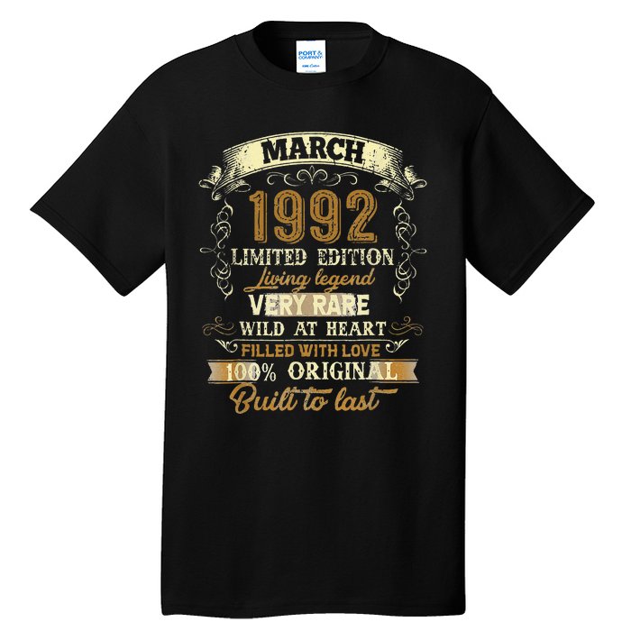 31 Year Old Gift March 1992 Vintage Awesome 31st Birthday Tall T-Shirt