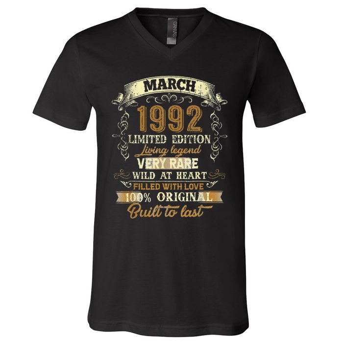 31 Year Old Gift March 1992 Vintage Awesome 31st Birthday V-Neck T-Shirt