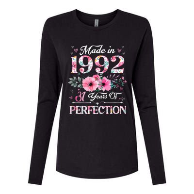 31 Year Old Made In 1992 Floral 31st Birthday Gifts Women Womens Cotton Relaxed Long Sleeve T-Shirt