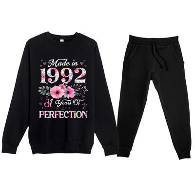 31 Year Old Made In 1992 Floral 31st Birthday Gifts Women Premium Crewneck Sweatsuit Set