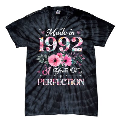 31 Year Old Made In 1992 Floral 31st Birthday Gifts Women Tie-Dye T-Shirt