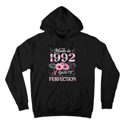 31 Year Old Made In 1992 Floral 31st Birthday Gifts Women Tall Hoodie