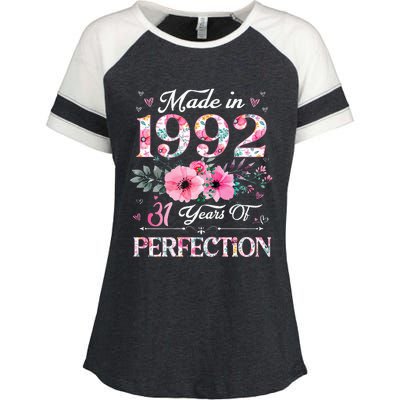 31 Year Old Made In 1992 Floral 31st Birthday Gifts Women Enza Ladies Jersey Colorblock Tee