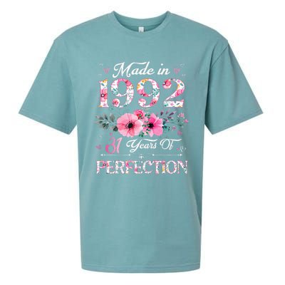 31 Year Old Made In 1992 Floral 31st Birthday Gifts Women Sueded Cloud Jersey T-Shirt