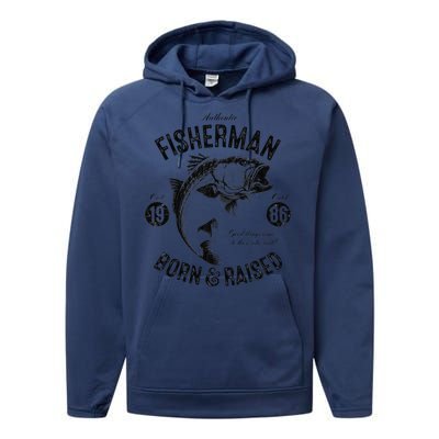 37 Year Old Fisherman Fishing 1986 37th Birthday Gift Performance Fleece Hoodie