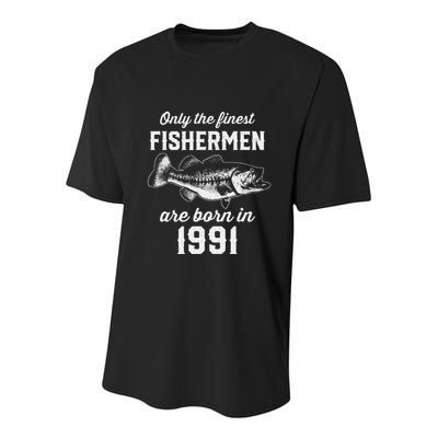 32 Year Old Fishing Fisherman 1991 32nd Birthday Youth Performance Sprint T-Shirt