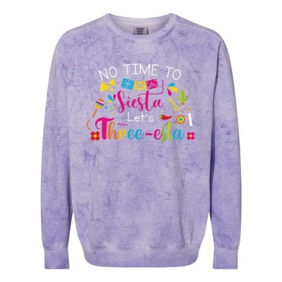 3 Year Old Mexican Fiesta No Time To Siesta Let's Threeesta Funny Colorblast Crewneck Sweatshirt