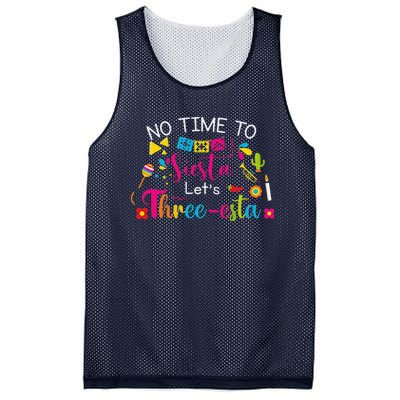 3 Year Old Mexican Fiesta No Time To Siesta Let's Threeesta Funny Mesh Reversible Basketball Jersey Tank