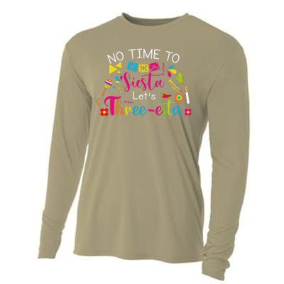 3 Year Old Mexican Fiesta No Time To Siesta Let's Threeesta Funny Cooling Performance Long Sleeve Crew