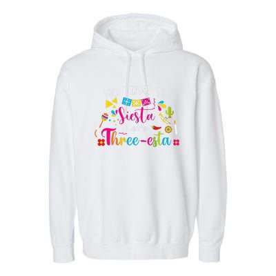 3 Year Old Mexican Fiesta No Time To Siesta Let's Threeesta Funny Garment-Dyed Fleece Hoodie