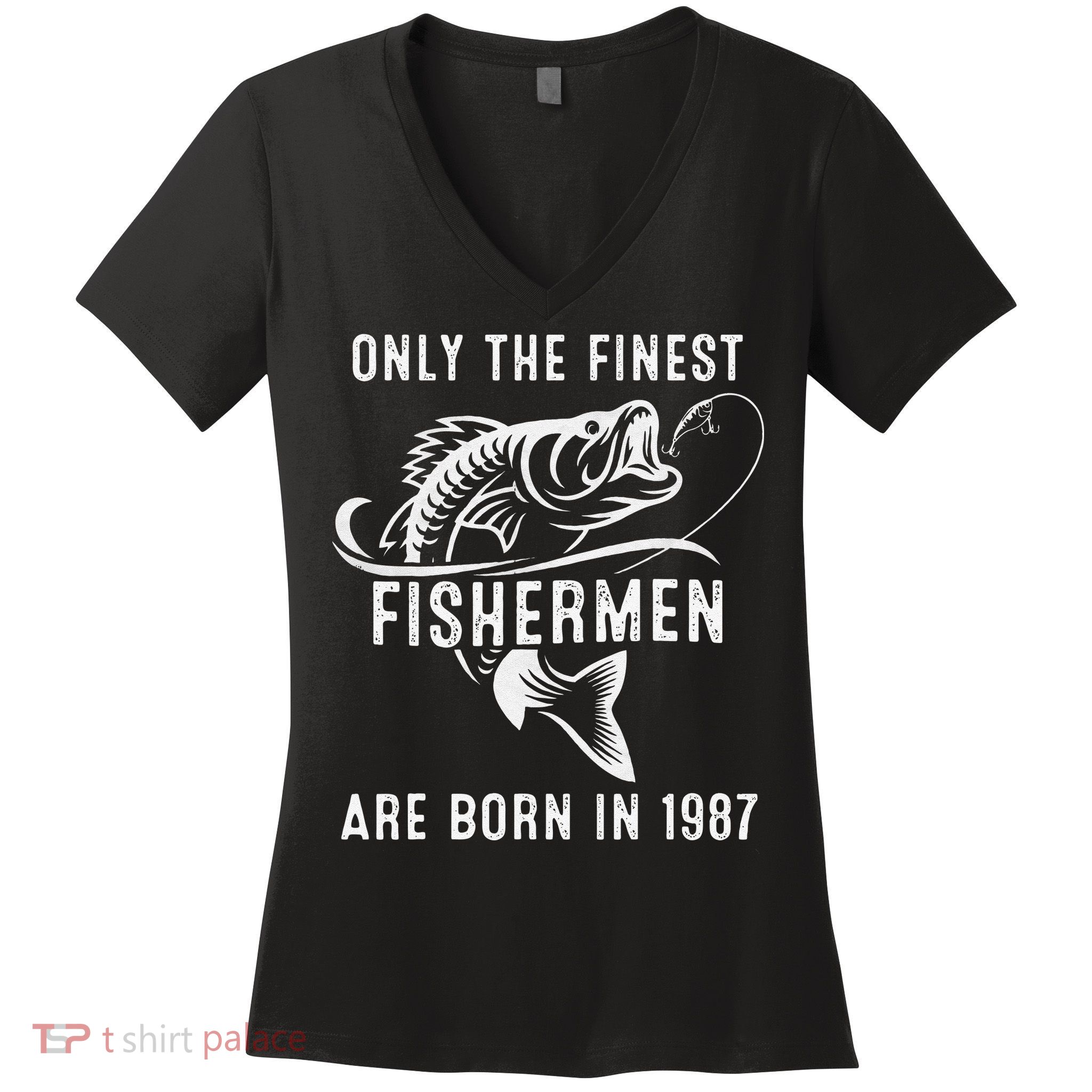 34 Year Old Fishing Fisherman 1987 34 Th Birthday Women's V-Neck T-Shirt