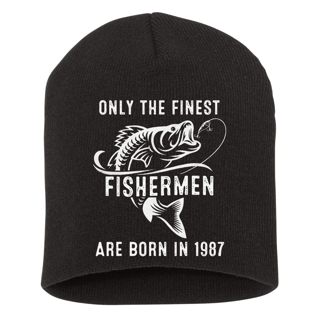 34 Year Old Fishing Fisherman 1987 34 Th Birthday Short Acrylic Beanie