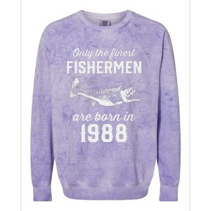 35 Year Old Fisherman Fishing 1988 35th Birthday Colorblast Crewneck Sweatshirt