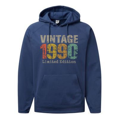 34 Year Old Gifts Vintage 1990 Limited Edition 34th Birthday Performance Fleece Hoodie