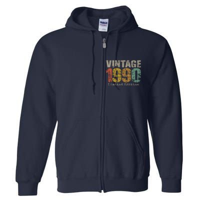 34 Year Old Gifts Vintage 1990 Limited Edition 34th Birthday Full Zip Hoodie