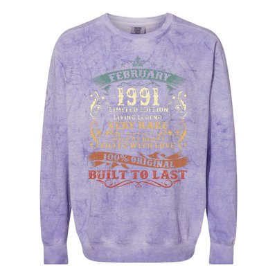 32 Year Old Awesome Since February 1991 32nd Birthday Gift Colorblast Crewneck Sweatshirt