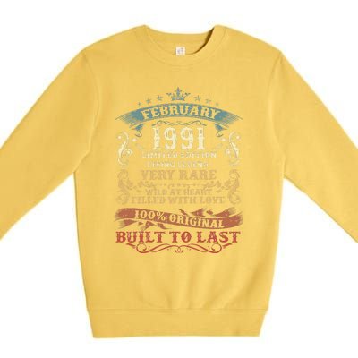 32 Year Old Awesome Since February 1991 32nd Birthday Gift Premium Crewneck Sweatshirt