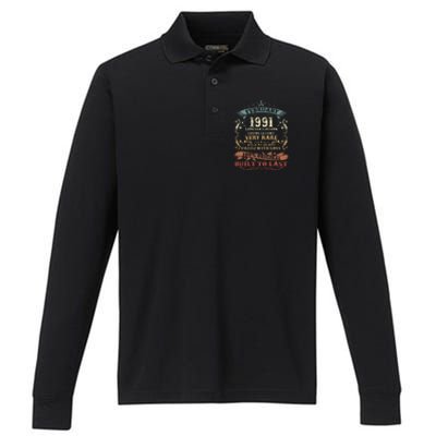 32 Year Old Awesome Since February 1991 32nd Birthday Gift Performance Long Sleeve Polo