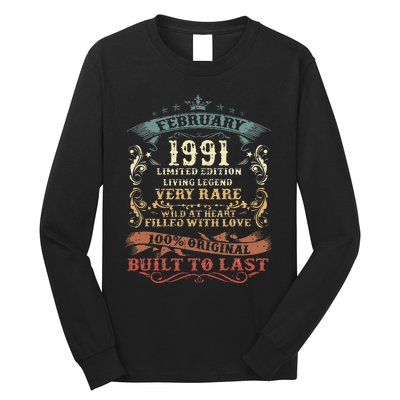 32 Year Old Awesome Since February 1991 32nd Birthday Gift Long Sleeve Shirt