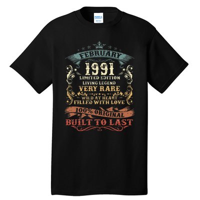 32 Year Old Awesome Since February 1991 32nd Birthday Gift Tall T-Shirt