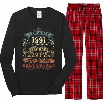 32 Year Old Awesome Since February 1991 32nd Birthday Gift Long Sleeve Pajama Set