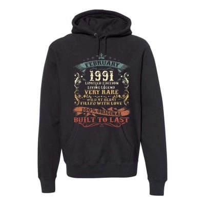 32 Year Old Awesome Since February 1991 32nd Birthday Gift Premium Hoodie