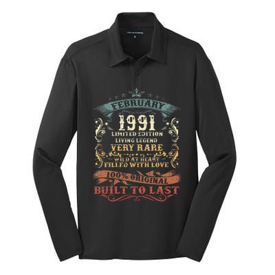 32 Year Old Awesome Since February 1991 32nd Birthday Gift Silk Touch Performance Long Sleeve Polo