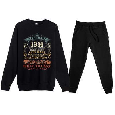 32 Year Old Awesome Since February 1991 32nd Birthday Gift Premium Crewneck Sweatsuit Set